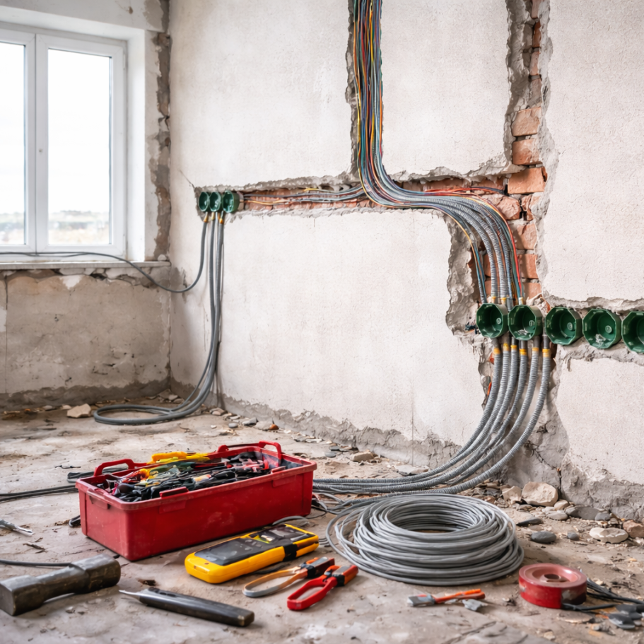 Erstinstallation mit verlegten Kabelkanälen und Leerrohren